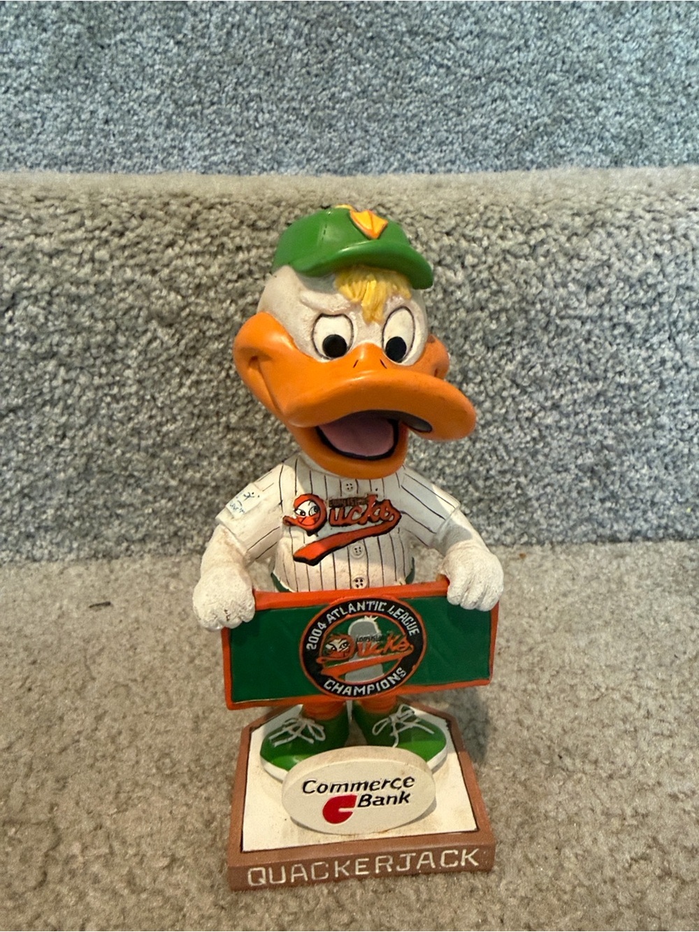 Quackerjack Duck Mascot Sports Figurine - Green & Orange